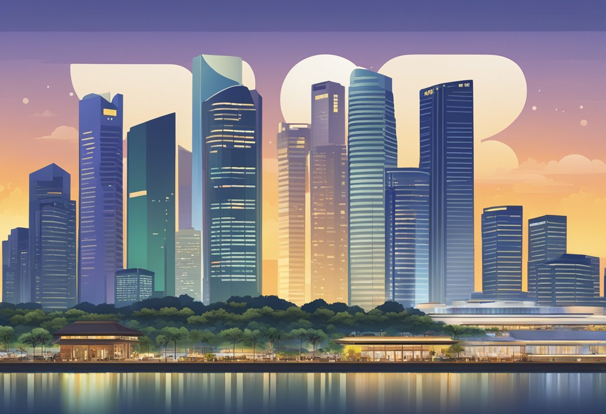 A large, bold "Frequently Asked Questions" sign stands against the backdrop of the iconic skyline of Singapore, with the name "Mark Lee" prominently displayed